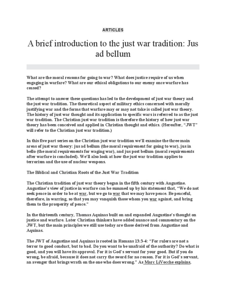 Just War Theory Tradition PDF Just War Theory Applied Philosophy