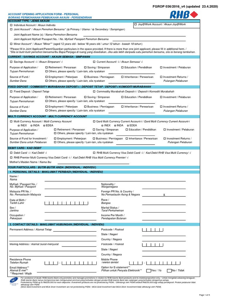 RHB MCA Debit Card Application Form | PDF | Indemnity | Banks