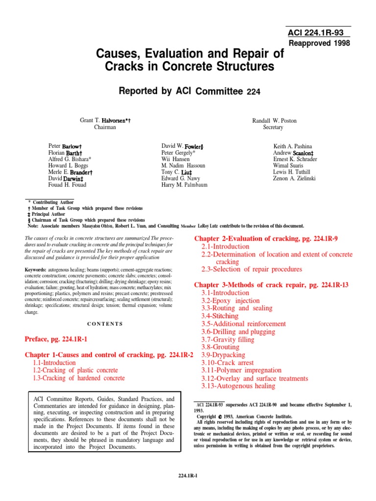 ACI 224.1R 1998 Causes, Evaluation and Repair of Cracks in Concrete
