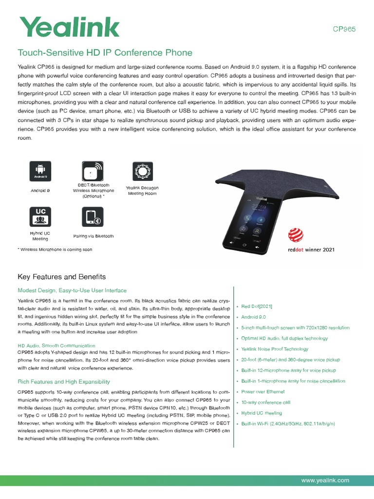 Yealink CP965 Datasheet PDF Computer Network Bluetooth