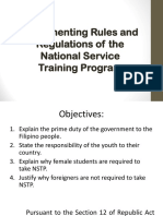 Implementing Rules and Regulation To NSTP