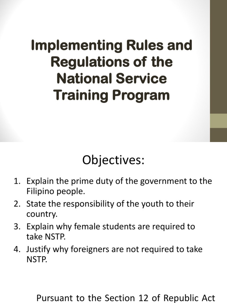 Implementing Rules and Regulation To NSTP PDF Citizenship