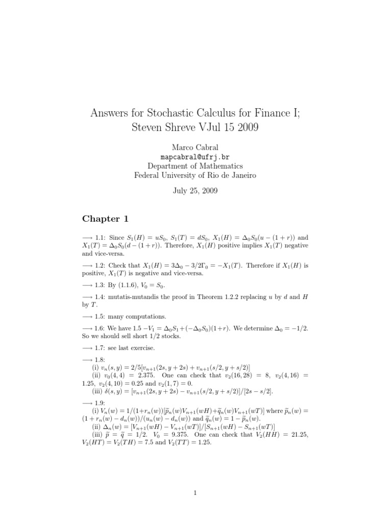 Solutions for Stochastic Calculus I | PDF | Teaching Mathematics ...