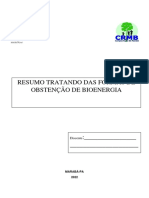 Resumo Tratando Das Formas de Obstenção de Bioenergia: Discente