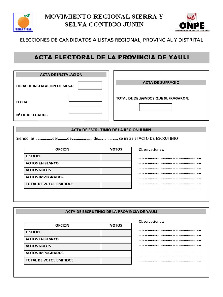 Actas Electorales Yauli PDF Ciencias Políticas Reglas