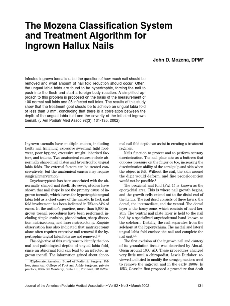 The Mozena Classification System and Treatment Algorithm For Ingrown ...