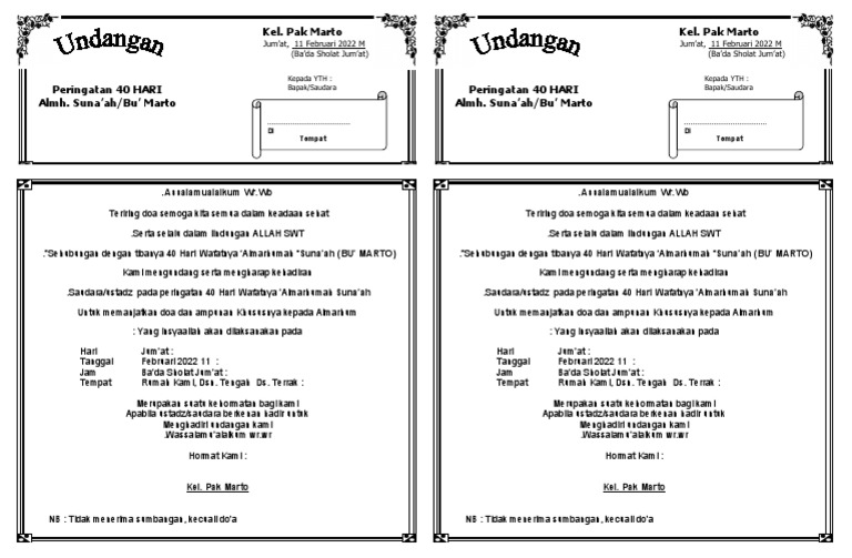 Undangan 40 Wafat 2 | PDF