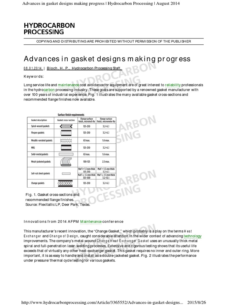 Advances in Gasket Designs Making Progress1 PDF Heat Exchanger