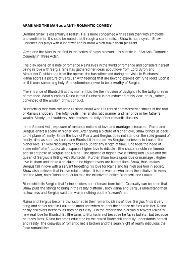 Arms and The Man As A Anti Romantic Comedy PDF Romanticism