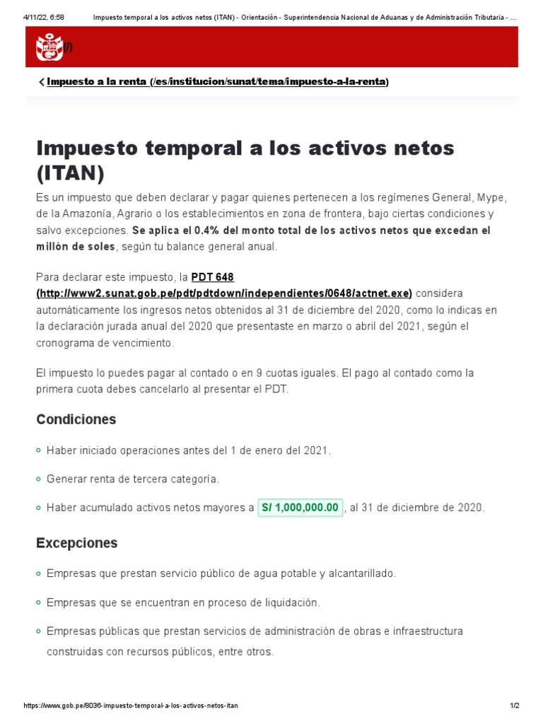 Guía sobre el Impuesto ITAN en Perú | PDF | Impuesto sobre la renta ...