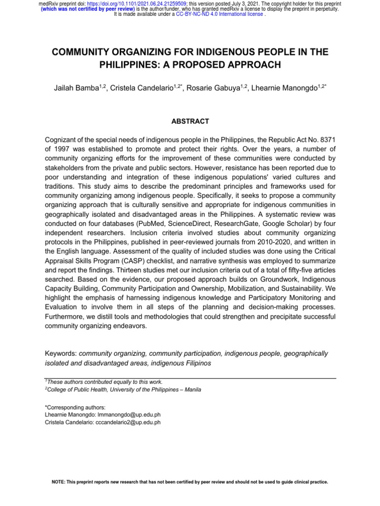 Community Organizing For Indigenous People in The Philippines, A