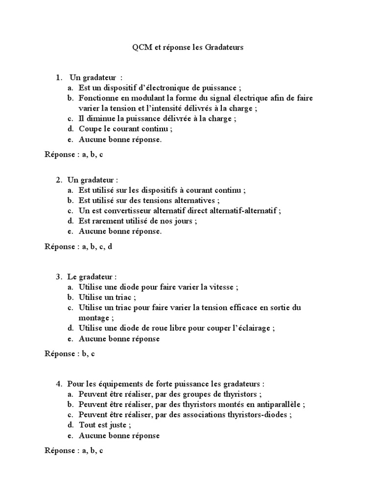 QCM Et Réponse Les Gradateurs | PDF | Ingénierie de l'énergie ...