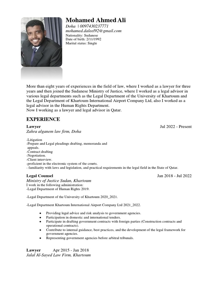 Mohamed+Daleel +resume+ | PDF | Lawyer | Khartoum