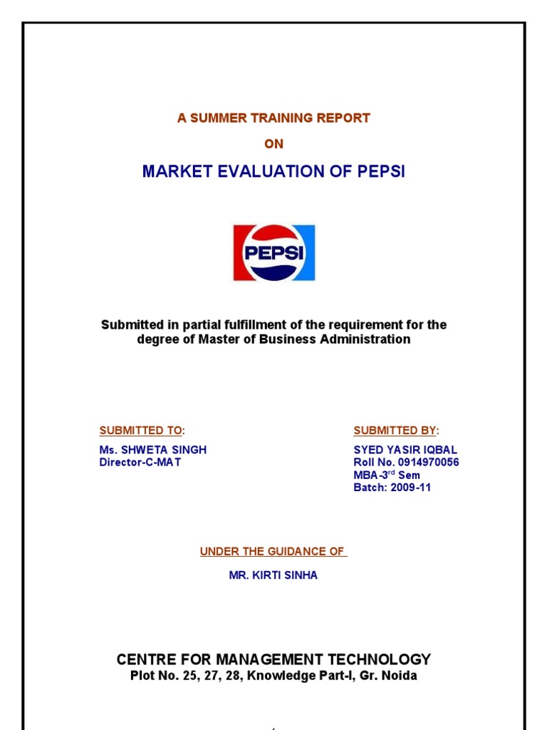 Pepsi's Market Evaluation Report | PDF | Pepsi Co | Foods