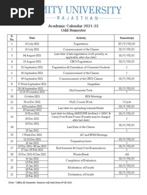 Academic Calendar 2021 22