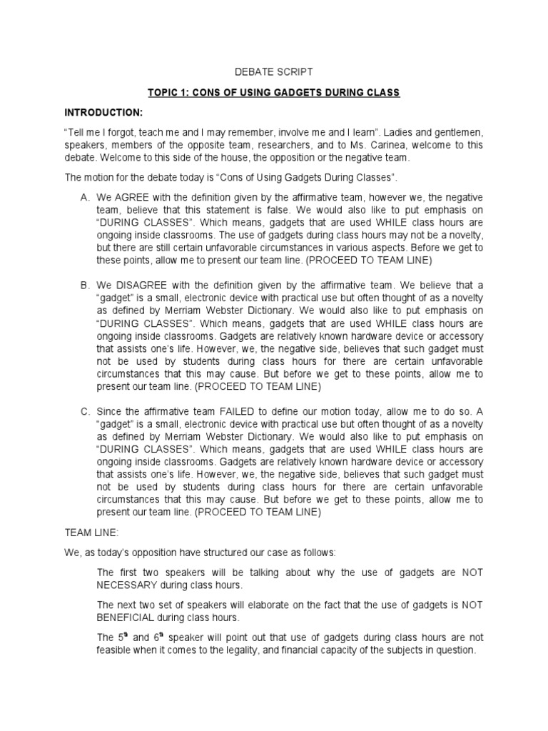 Debate Script Topic 1 | PDF | Teachers | Learning