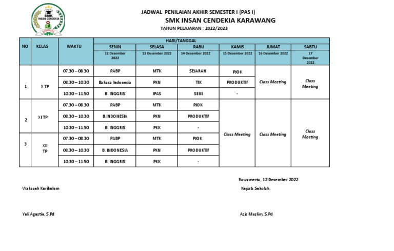 Jadwal Pas Smk Pdf