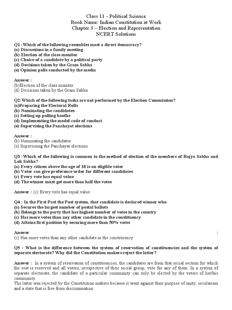 Class 11 Election and Representation Guide | PDF | Voting | Elections