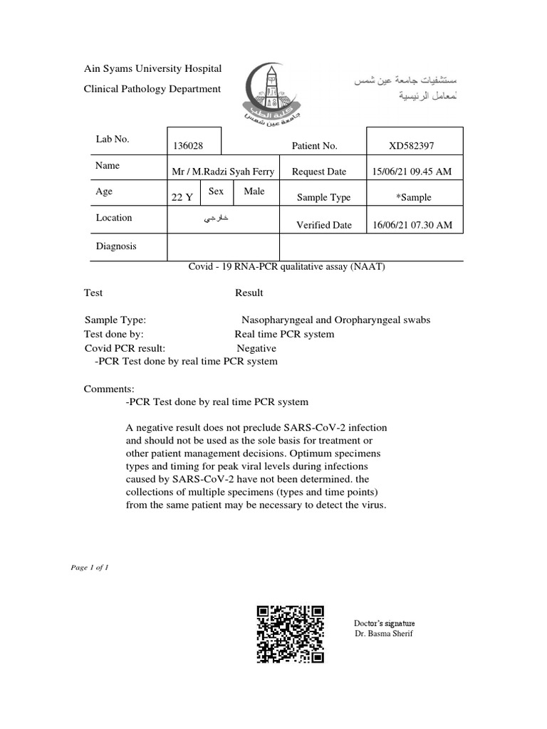 Covid-19 PCR Test Result Report | PDF