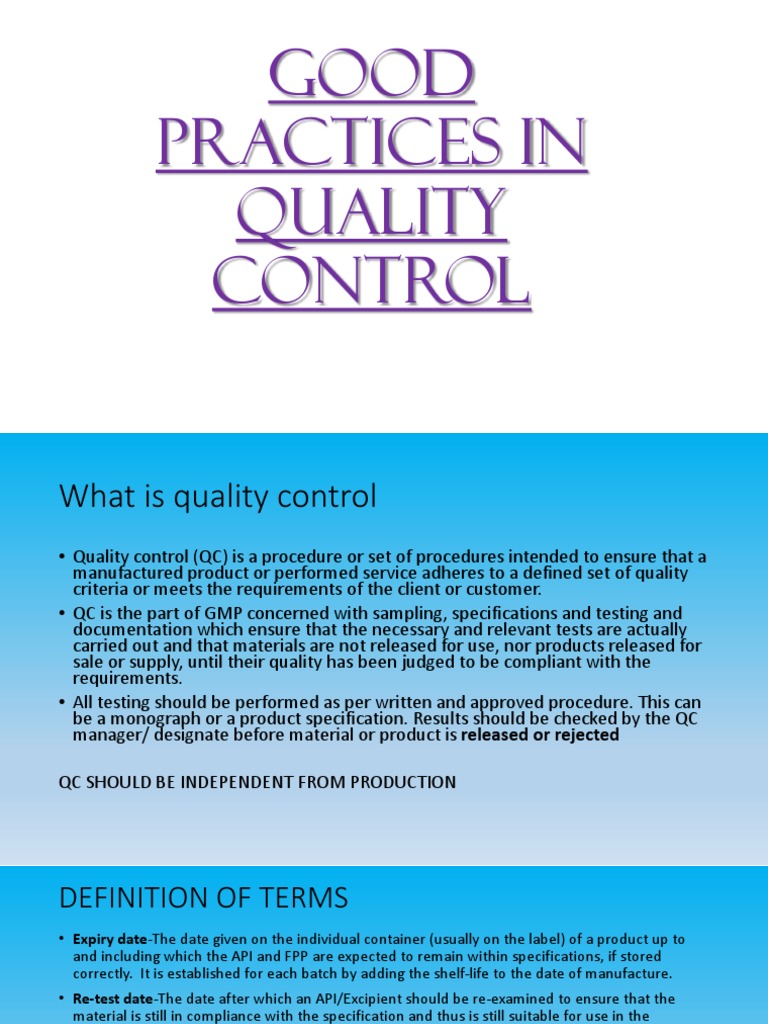 Good Practices in Quality Control PDF Specification (Technical Standard) Packaging And