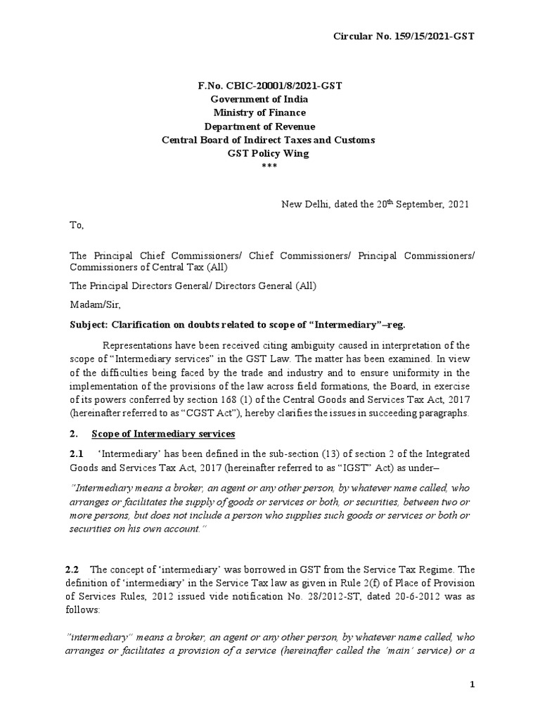 Clarification on Intermediary Services under GST | PDF | Outsourcing ...