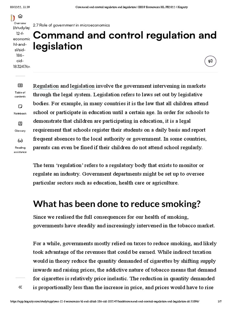 Command and Control Regulation and Legislation PDF Tobacco Smoking
