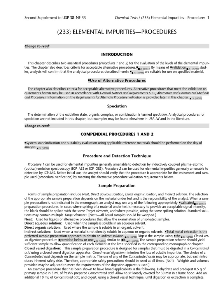 Usp 233 Elemental Impurities Procedures