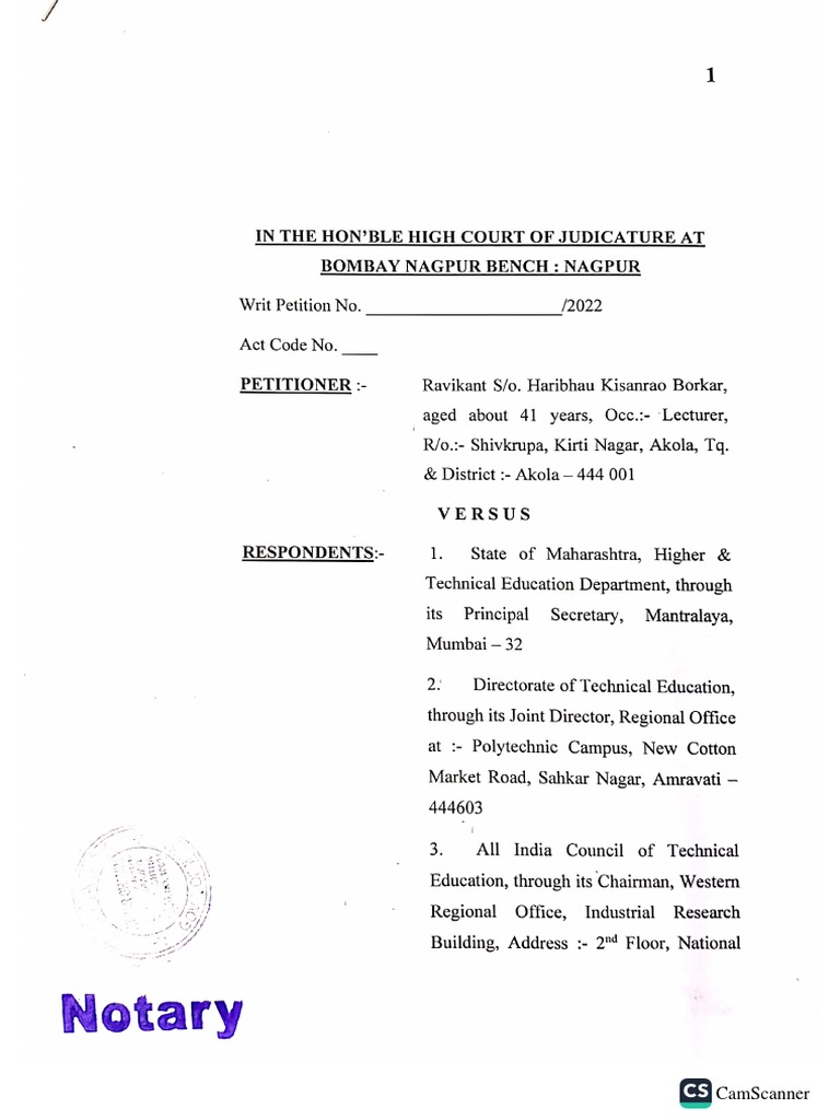 Writ petion of ravikant borkar notarised on 10th dec 2022 pdf