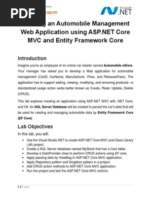 Lab 03 AutomobileManagement Using ASP.net MVC and EF Core