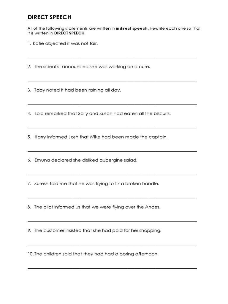 Convert Indirect to Direct Speech Exercises | PDF