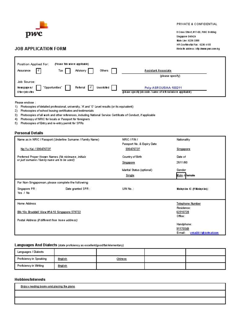 PwC Job Application Form | PDF | Personally Identifiable Information ...