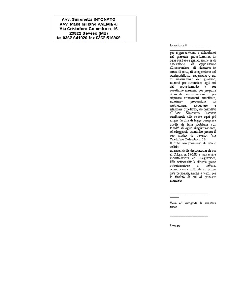 01 Procura Intonato Semplice 1 Attore SENZA MEDIAZIONE | PDF
