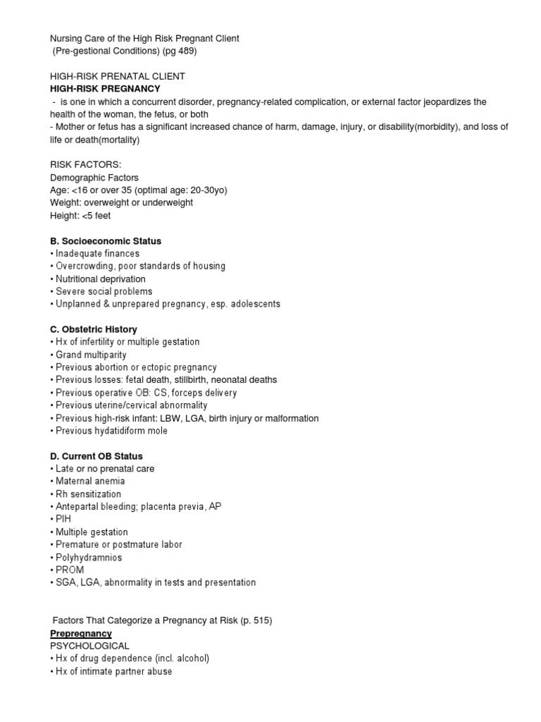 High-Risk Pregnancy Nursing Care Guide | PDF | Pregnancy | Childbirth