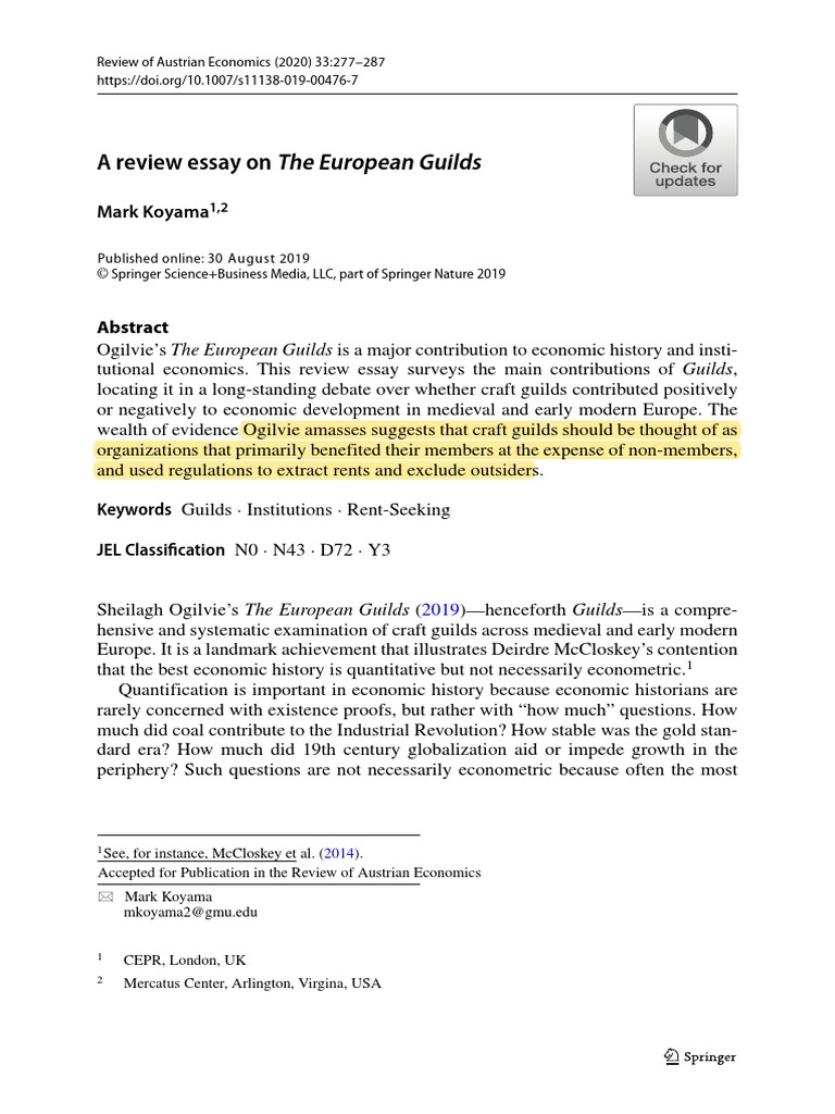 A Review Essay On The European Guilds | PDF | Guild | Market (Economics)