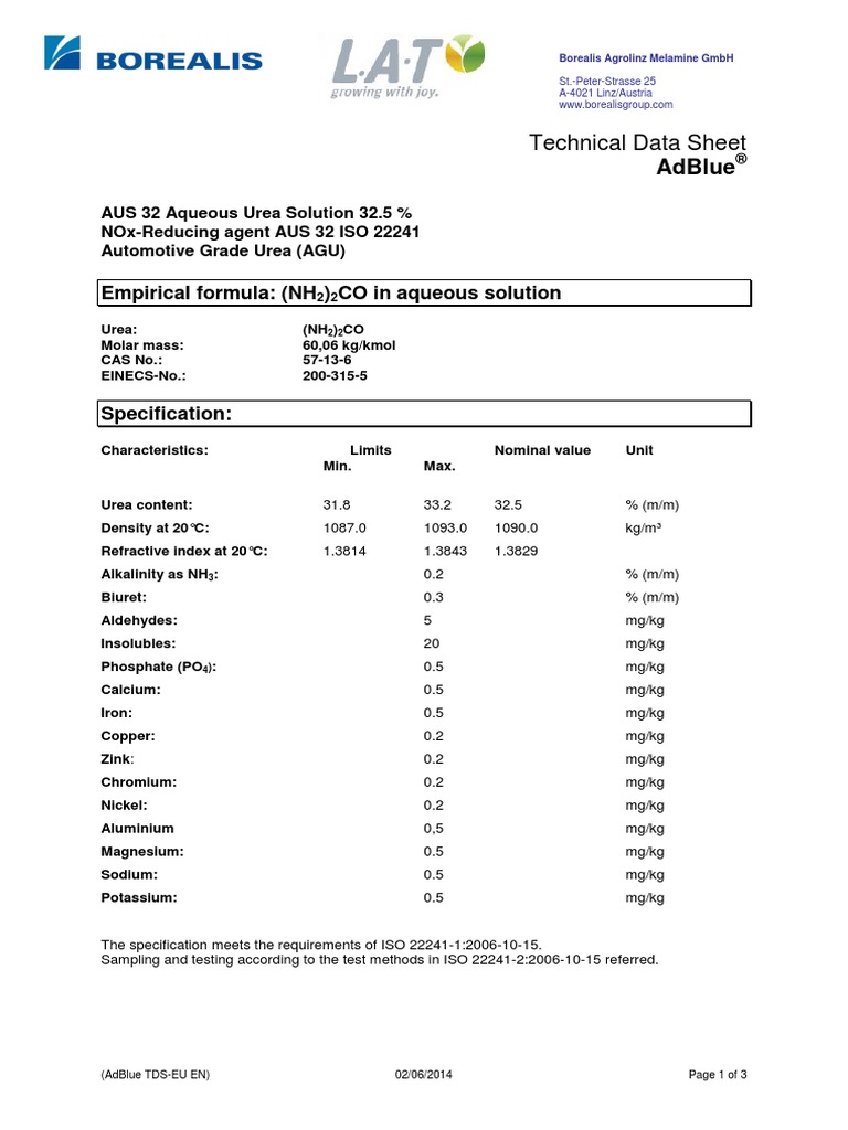 Dload Adblue Technical Data | PDF | Magnesium | Ammonia