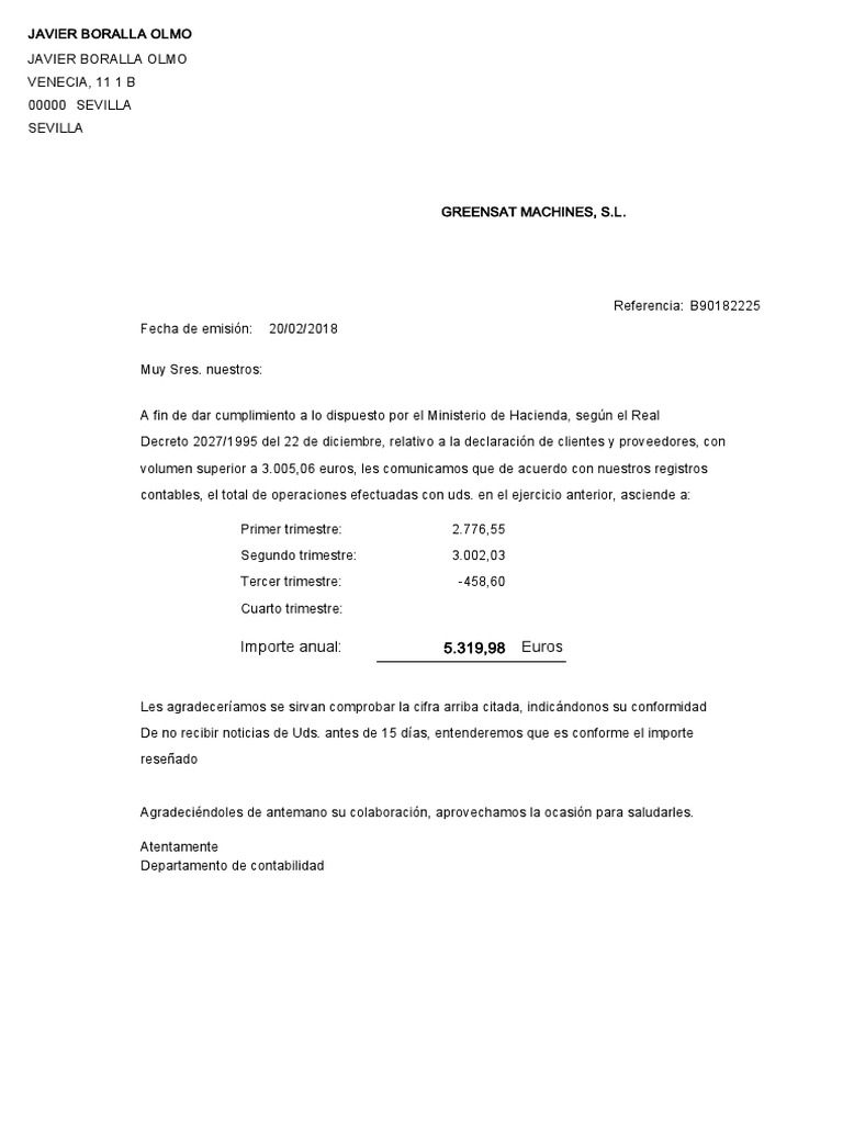 Modelo De Carta 347 Para Clientes PDF