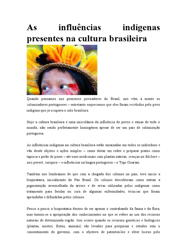 As Influências Indígenas Presentes Na Cultura Brasileira | PDF | Brasil ...