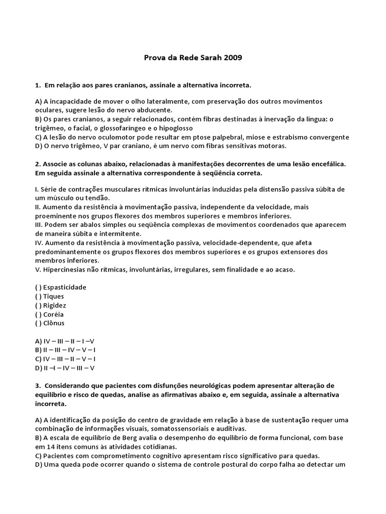 Prova Rede Sarah 2009 | PDF | Osteoartrite | Joelho