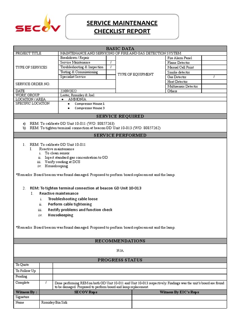 Fire and Gas System Maintenance Report | PDF | Safety | Measuring ...
