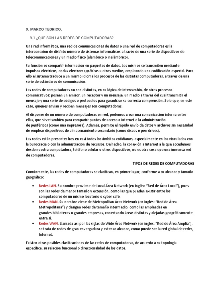 Marco Teórico de Redes de Computadoras | PDF | Red de computadoras ...