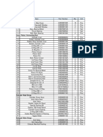 Engine parts list with item descriptions and specifications