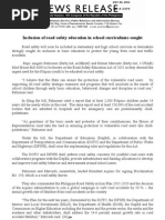 July 29.2011 - Inclusion of Road Safety Education in School Curriculums Sought
