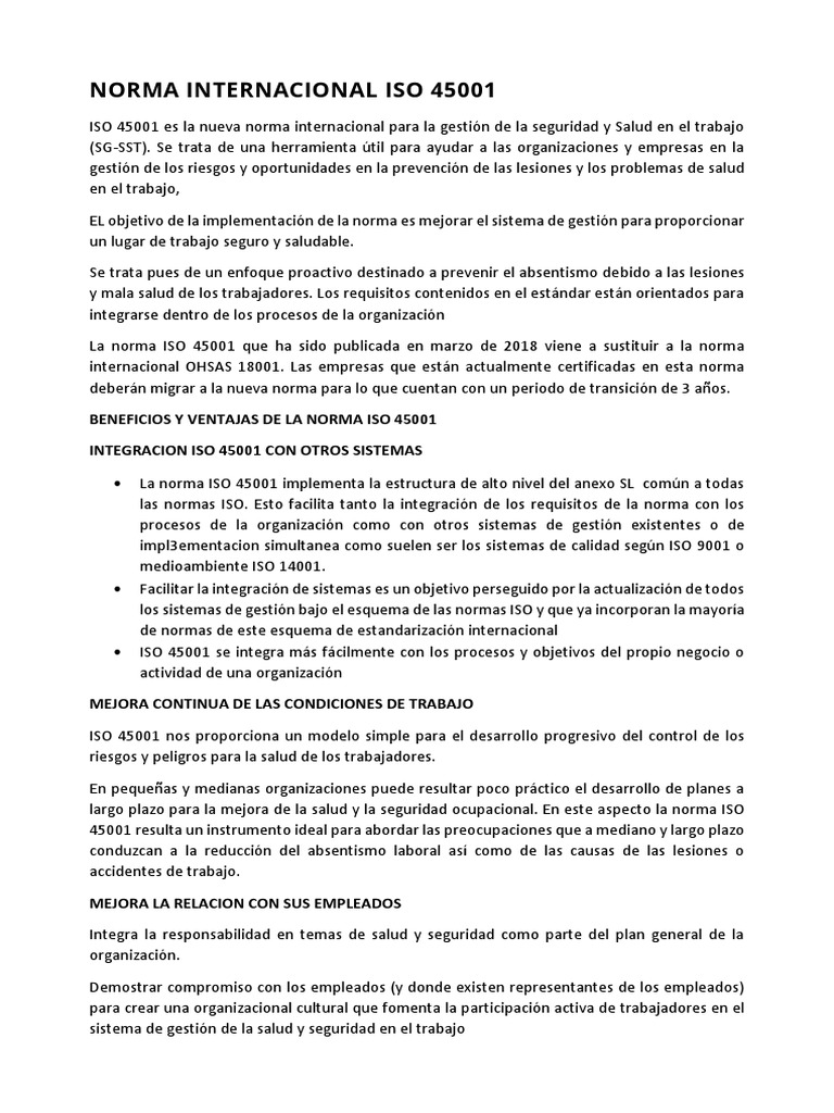 Norma Internacional Iso 45001 | PDF | Seguridad y salud ocupacional ...
