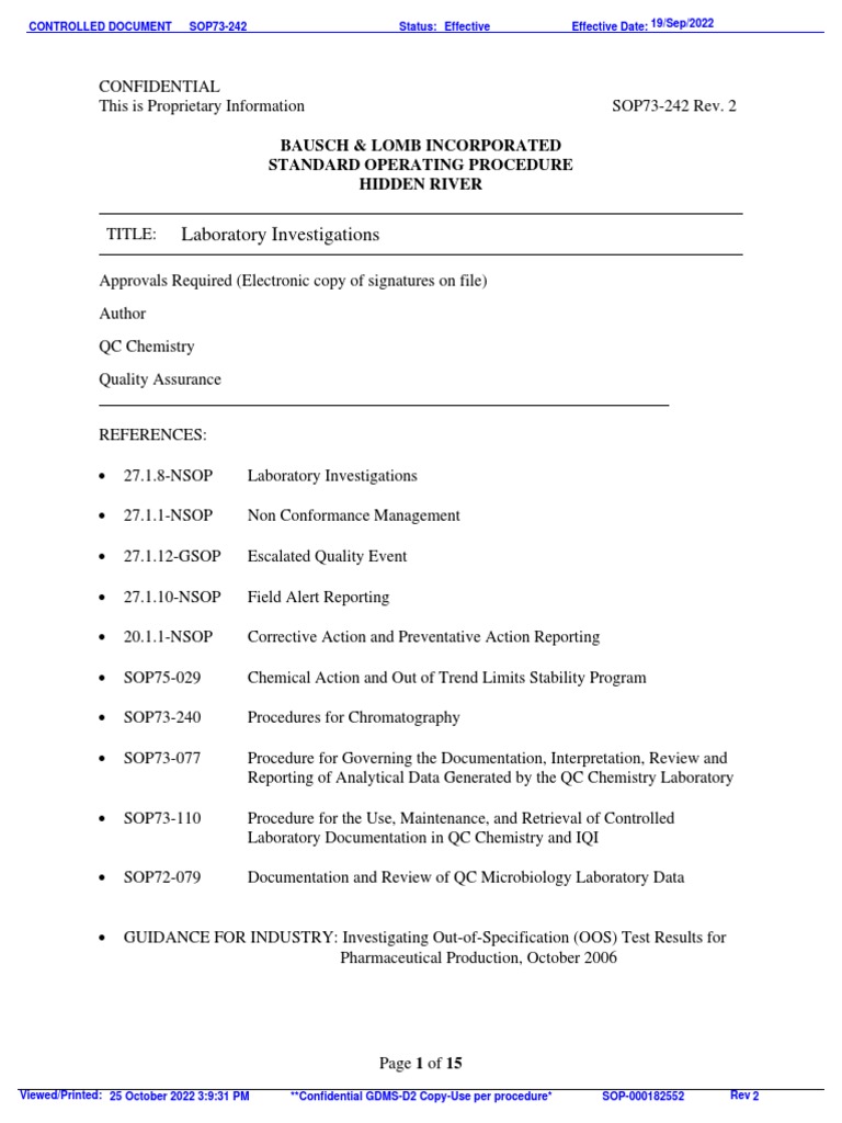 Laboratory Investigations SOP Guide | PDF | Clinical Trial | Sampling ...