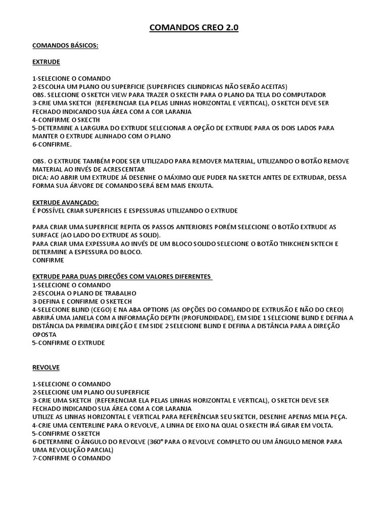 Comandos PTC Creo 2 | PDF | Janela (informática) | Auto Cad