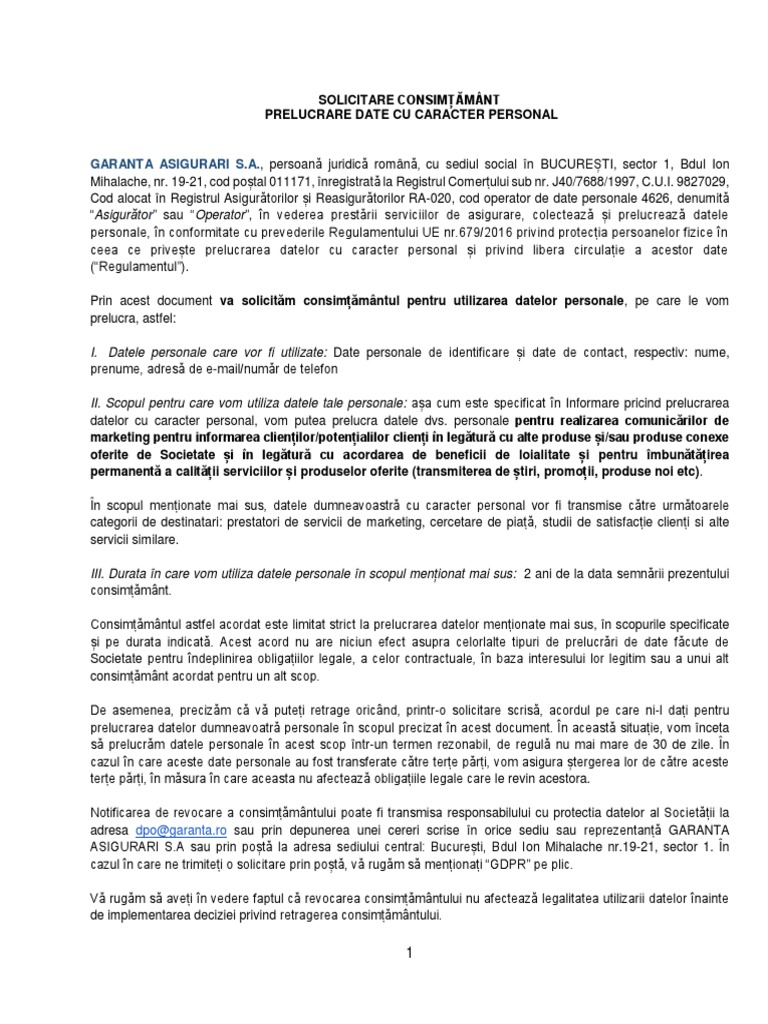 Formular Solicitare Consimtamant Marketing | PDF