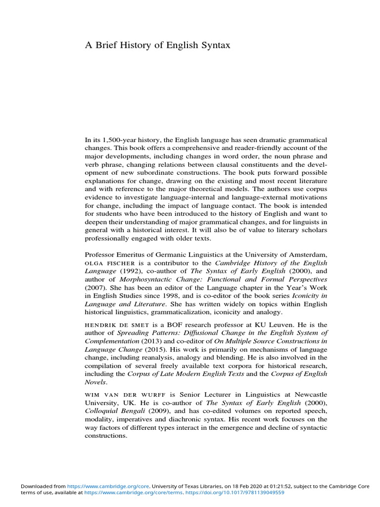 A Brief History of English Syntax (Etc.) | PDF | Verb | Clause