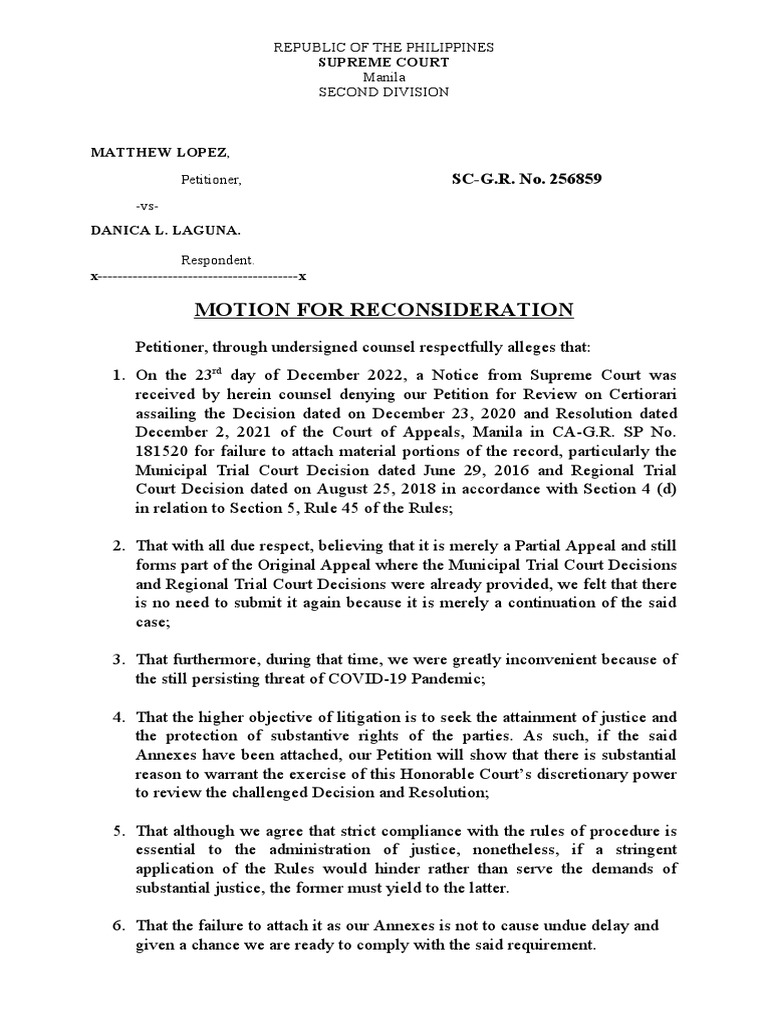 Motion for Reconsideration PDF Appeal Certiorari
