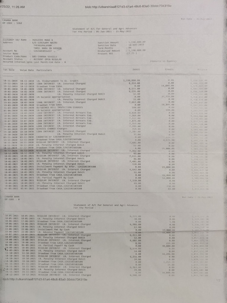 Canara Bank Car Loan Statement | PDF | Debits And Credits | Interest