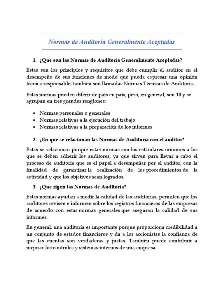 Normas de Auditoría Generalmente Aceptadas | PDF | Auditoría | Contralor